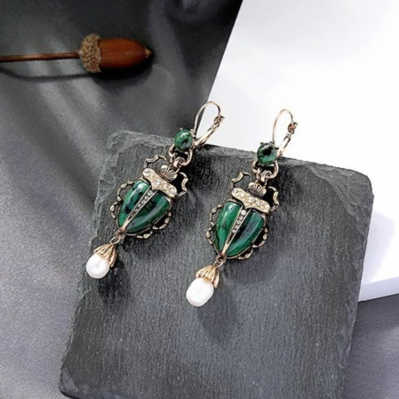 Anthropologie Green Scarab Earrings - Picture 5 of 6